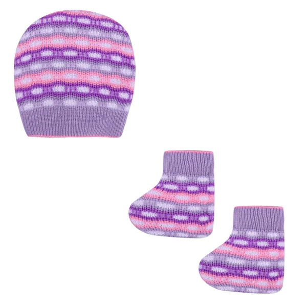 Purple_Knitted_Winter_Cap_And_Booties_Set_For_Baby