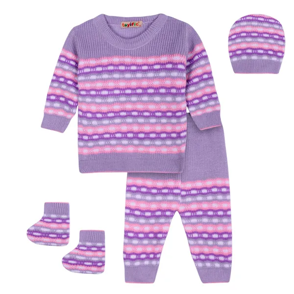 Purple_Knitted_Winter_Cap_And_Booties_Set_For_Baby