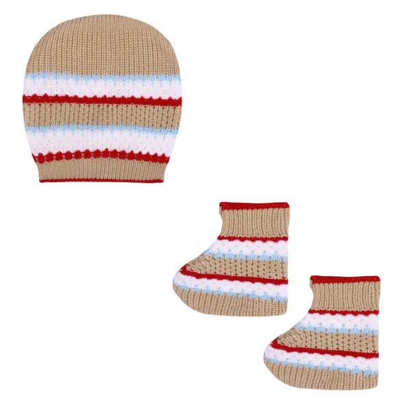 Beige_Knitted_Striped_Winter_Set_For_Babies