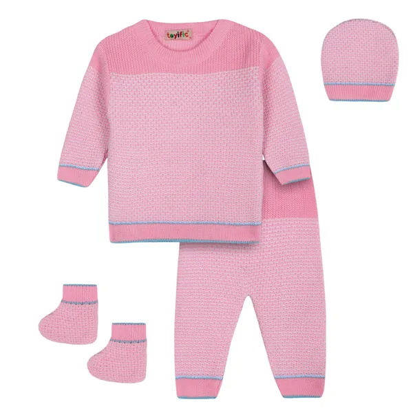 Pink_Knitted_Sweater_Set_With_Cap_And_Booties_For_Baby