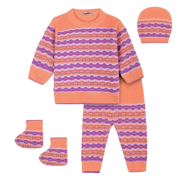Orange_Knitted_Patterned_Winter_Set_For_Babies