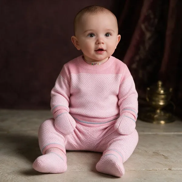 Pink_Knitted_Sweater_Set_With_Cap_And_Booties_For_Baby