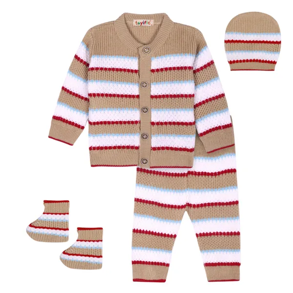 Beige_Knitted_Striped_Winter_Set_For_Babies
