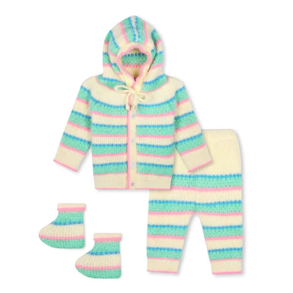 Multicolor_Knit_Hooded_Cardigan_Set_For_Babies