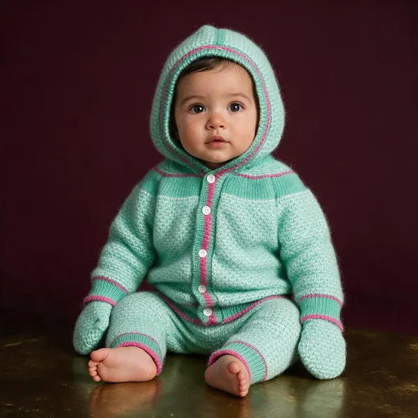 Mint_Green_Knitted_Hooded_Sweater_And_Pants_Set_For_Babies