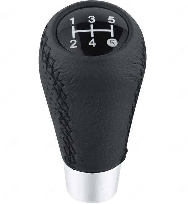 5_Speed_Car_Gear_Shift_Knob_with_Leather_Look_&_Black_Stitch