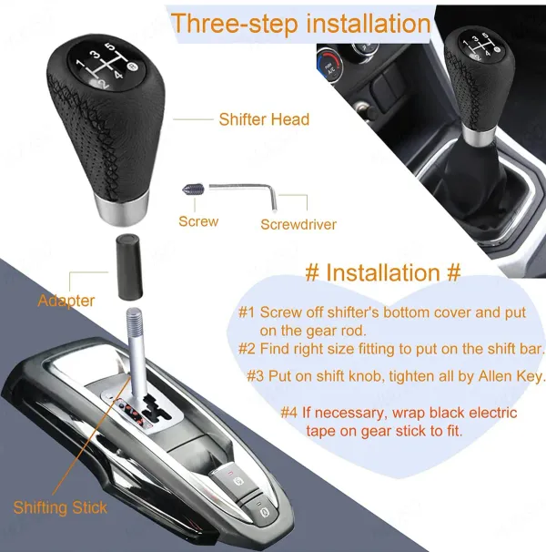 5_Speed_Car_Gear_Shift_Knob_with_Leather_Look_&_Black_Stitch