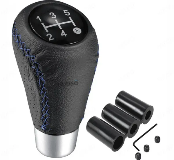 5_Speed_Car_Gear_Shift_Knob_with_Leather_Look_&_Black_Stitch