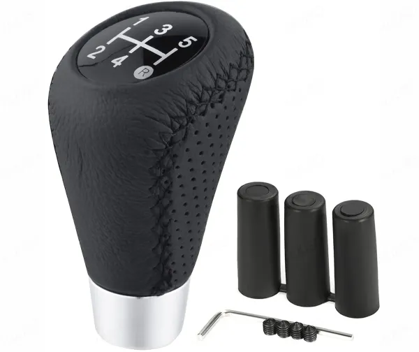 5_Speed_Car_Gear_Shift_Knob_with_Leather_Look_&_Black_Stitch
