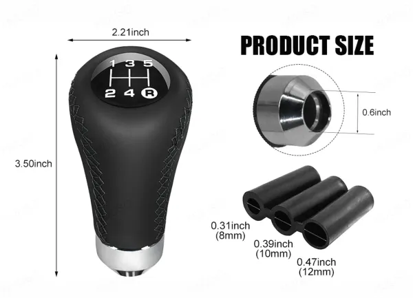 5_Speed_Car_Gear_Shift_Knob_with_Leather_Look_&_Black_Stitch