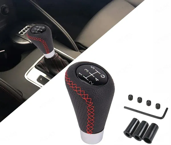 5_Speed_Car_Gear_Shift_Knob_with_Leather_Look_&_Red_Stitch