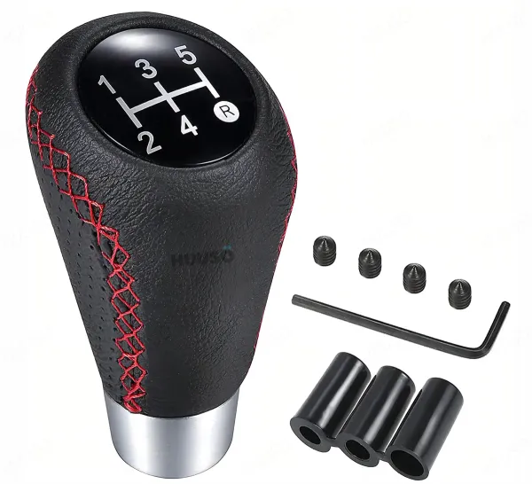 5_Speed_Car_Gear_Shift_Knob_with_Leather_Look_&_Red_Stitch