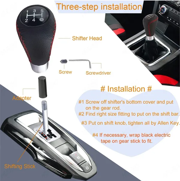 5_Speed_Car_Gear_Shift_Knob_with_Leather_Look_&_Red_Stitch