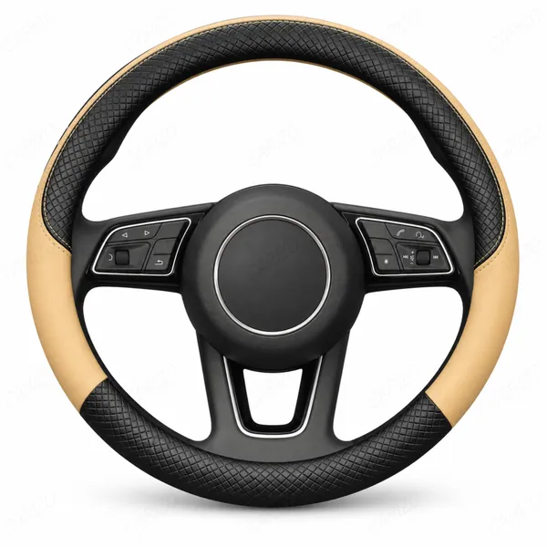 ComfyGrip_Steering_Wheel_Cover_Black_&_Beige_with_Anti-Slip_Sporty_Design