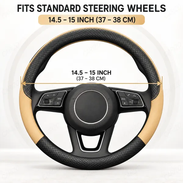 ComfyGrip_Steering_Wheel_Cover_Black_&_Beige_with_Anti-Slip_Sporty_Design