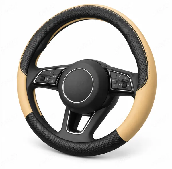 ComfyGrip_Steering_Wheel_Cover_Black_&_Beige_with_Anti-Slip_Sporty_Design