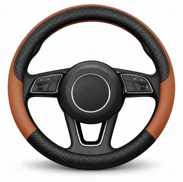 ComfyGrip_Steering_Wheel_Cover_Black_&_Brown_with_Anti-Slip_Sporty_Design