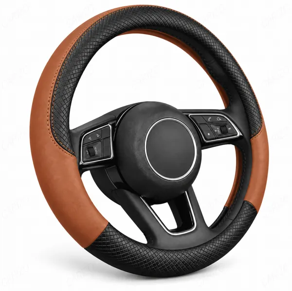 ComfyGrip_Steering_Wheel_Cover_Black_&_Brown_with_Anti-Slip_Sporty_Design