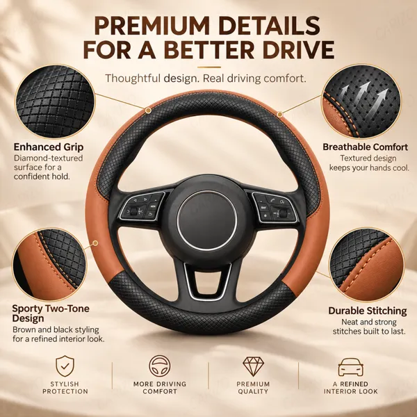ComfyGrip_Steering_Wheel_Cover_Black_&_Brown_with_Anti-Slip_Sporty_Design