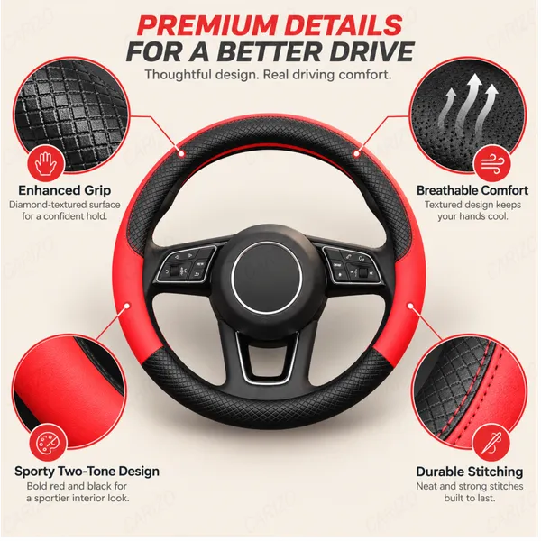 ComfyGrip_Steering_Wheel_Cover_Black_&_Red_with_Anti-Slip_Sporty_Design