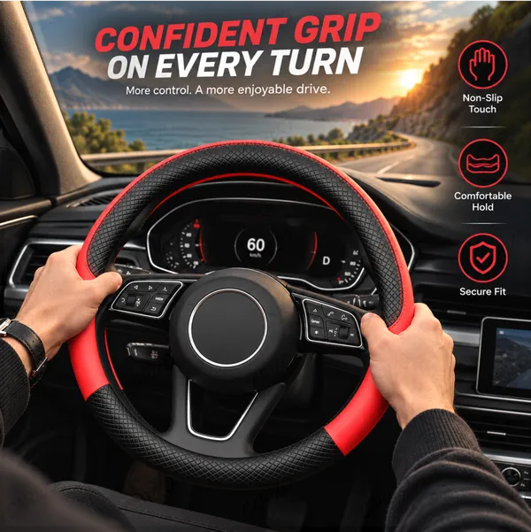 ComfyGrip_Steering_Wheel_Cover_Black_&_Red_with_Anti-Slip_Sporty_Design