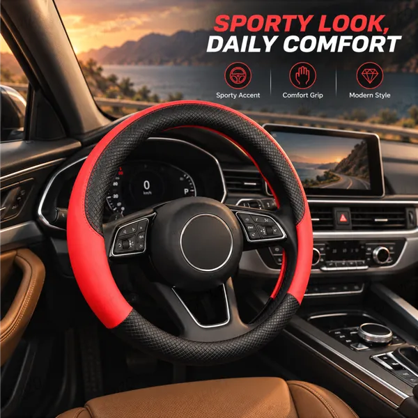 ComfyGrip_Steering_Wheel_Cover_Black_&_Red_with_Anti-Slip_Sporty_Design