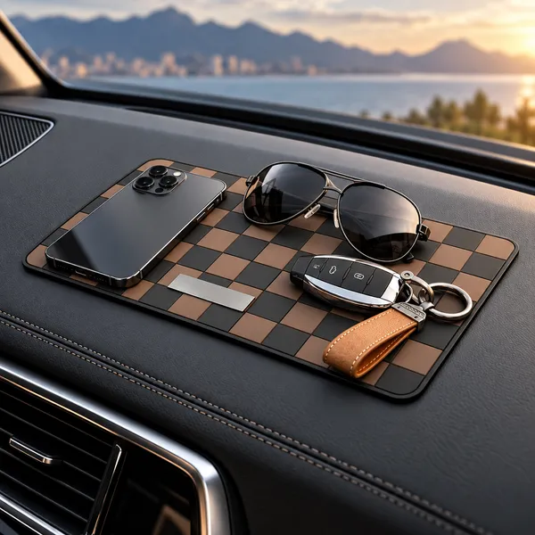 Sports_Non-Slip_Car_Dashboard_Mat_Black_Brown__Heat-Resistant_Grid_Design