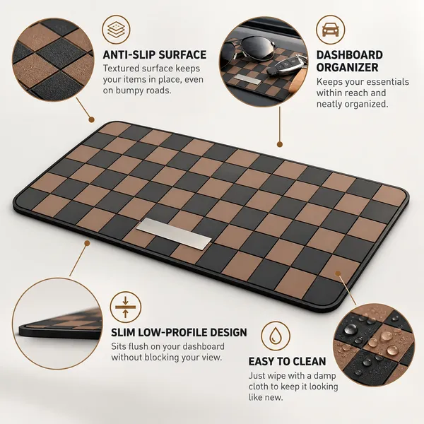 Sports_Non-Slip_Car_Dashboard_Mat_Black_Brown__Heat-Resistant_Grid_Design