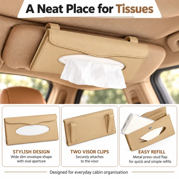 Sun_Visor_Car_Tissue_Holder,_Premium_Beige_Leather_Napkin_Dispenser
