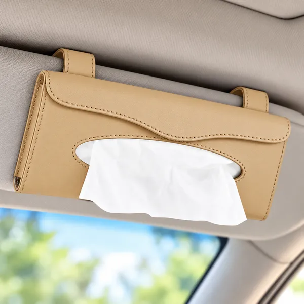 Sun_Visor_Car_Tissue_Holder,_Premium_Beige_Leather_Napkin_Dispenser