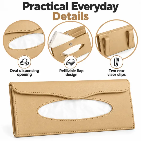 Sun_Visor_Car_Tissue_Holder,_Premium_Beige_Leather_Napkin_Dispenser