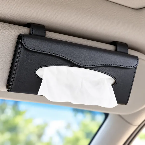 Sun_Visor_Car_Tissue_Holder,_Premium_Black_Leather_Napkin_Dispenser