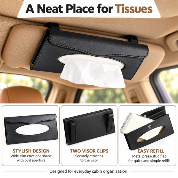 Sun_Visor_Car_Tissue_Holder,_Premium_Black_Leather_Napkin_Dispenser