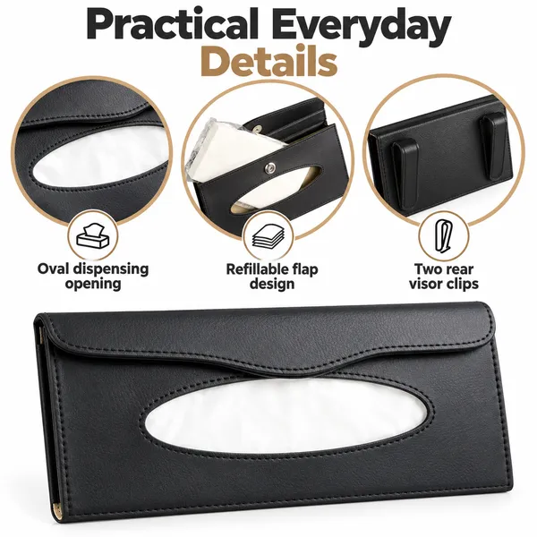 Sun_Visor_Car_Tissue_Holder,_Premium_Black_Leather_Napkin_Dispenser