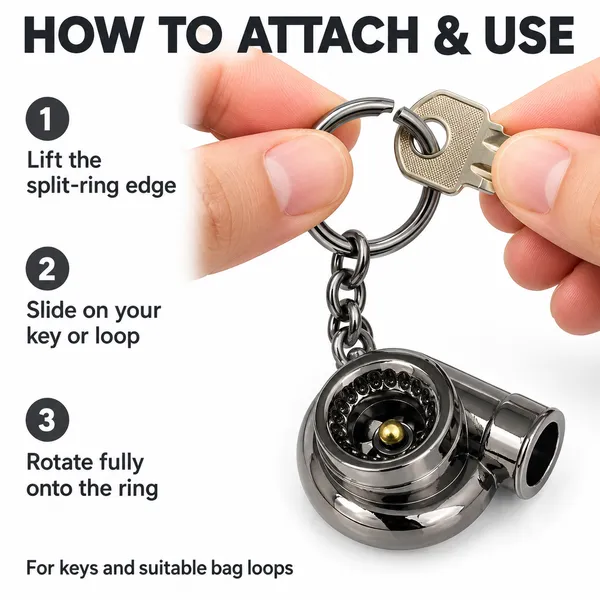 Turbo_Style_Metal_Keychain,_Chrome_Black_Finish_Keyring,_Gift_for_Car_Enthusiasts