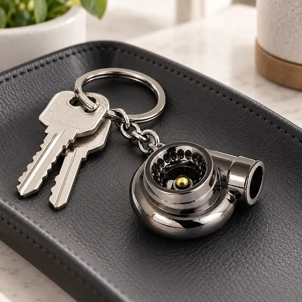 Turbo_Style_Metal_Keychain,_Chrome_Black_Finish_Keyring,_Gift_for_Car_Enthusiasts