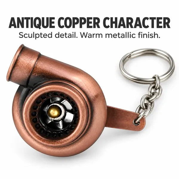 Turbo_Style_Metal_Keychain,_Copper_Finish_Keyring,_Gift_for_Car_Enthusiasts
