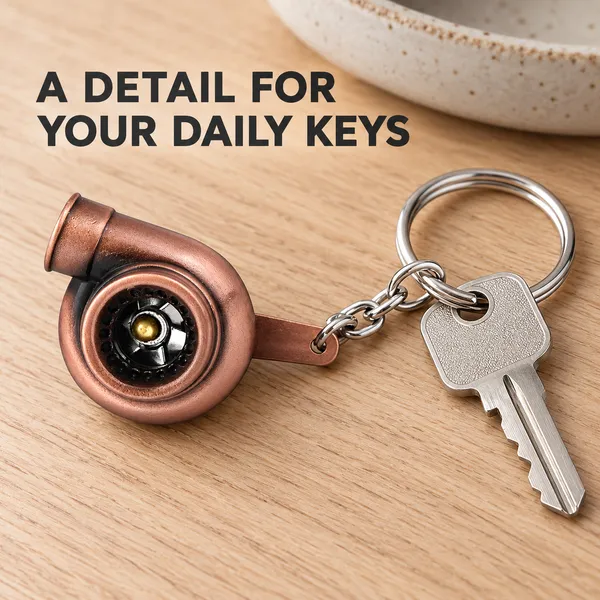 Turbo_Style_Metal_Keychain,_Copper_Finish_Keyring,_Gift_for_Car_Enthusiasts