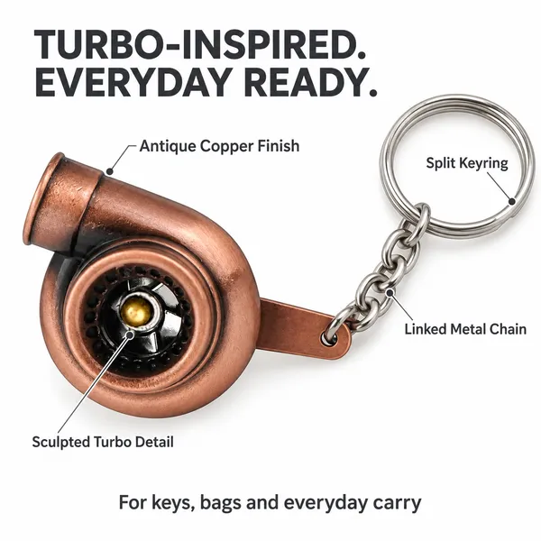 Turbo_Style_Metal_Keychain,_Copper_Finish_Keyring,_Gift_for_Car_Enthusiasts