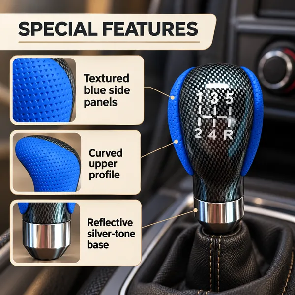 Universal_5-Speed_Manual_Gear_Shift_Knob,_Blue_Leather_and_Carbon_Look_Finish