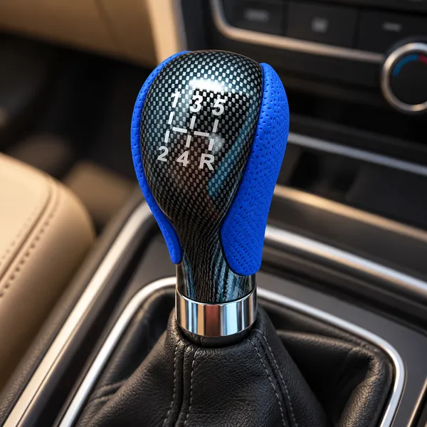 Universal_5-Speed_Manual_Gear_Shift_Knob,_Blue_Leather_and_Carbon_Look_Finish