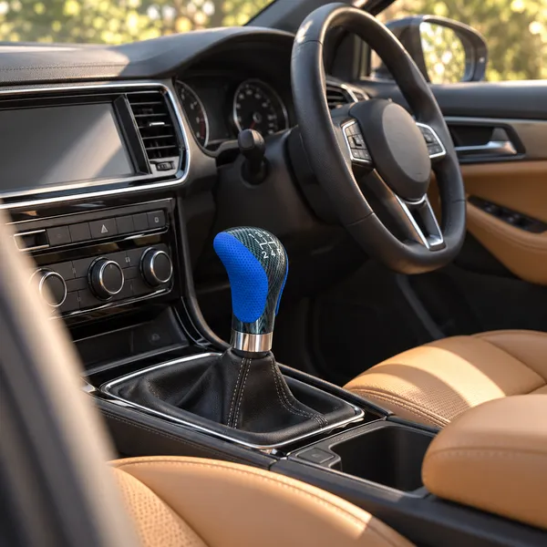 Universal_5-Speed_Manual_Gear_Shift_Knob,_Blue_Leather_and_Carbon_Look_Finish