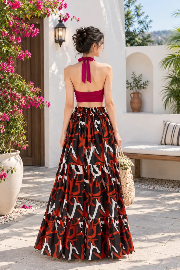 Multicolor_Rayon_Printed_Halter_Crop_Top_And_Maxi_Skirt_Set_For_Women