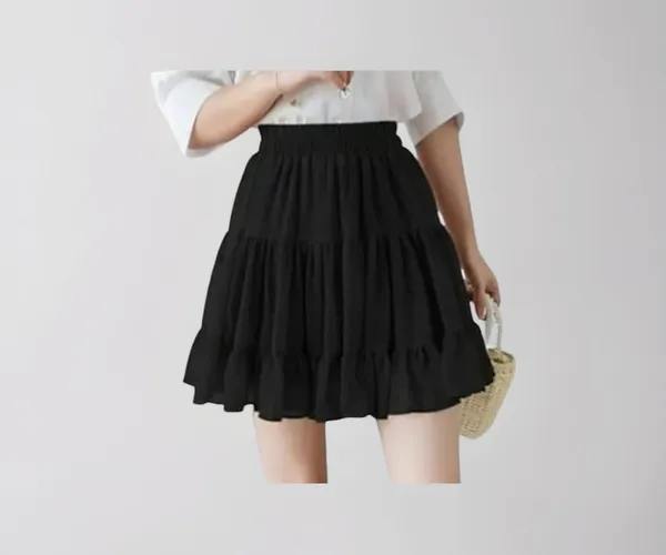 Black_Rayon_Tiered_Mini_Skirt_For_Women