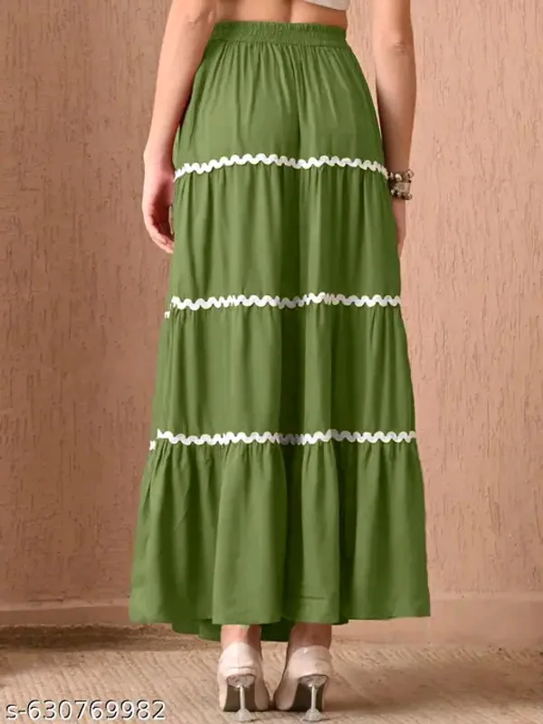 Green_Rayon_Tiered_Flared_Maxi_Skirt_For_Women