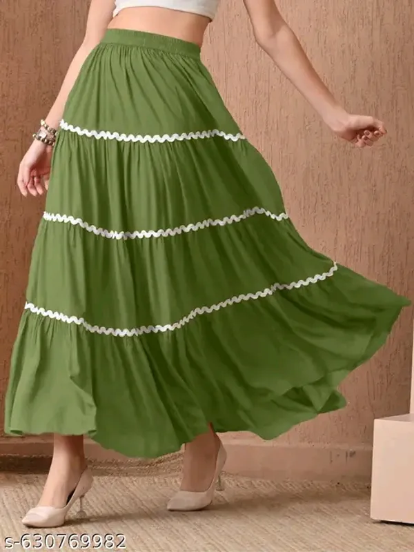 Green_Rayon_Tiered_Flared_Maxi_Skirt_For_Women