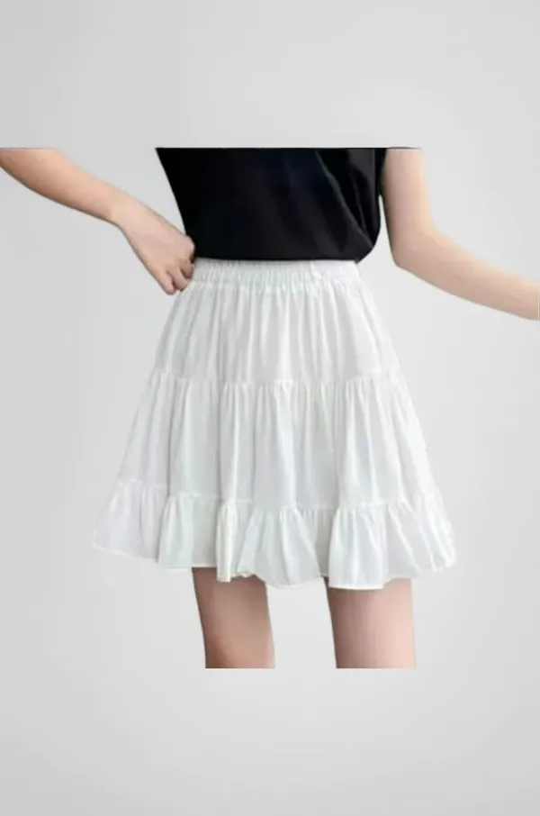 White_Rayon_Tiered_Flared_Skirt_For_Women