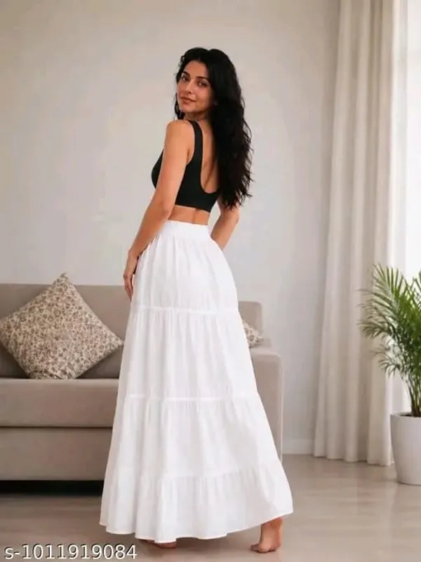 White_Rayon_Tiered_Flared_Maxi_Skirt_For_Women