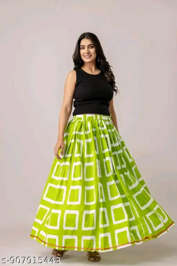 Green_Rayon_Geometric_Print_Flared_Maxi_Skirt_For_Women