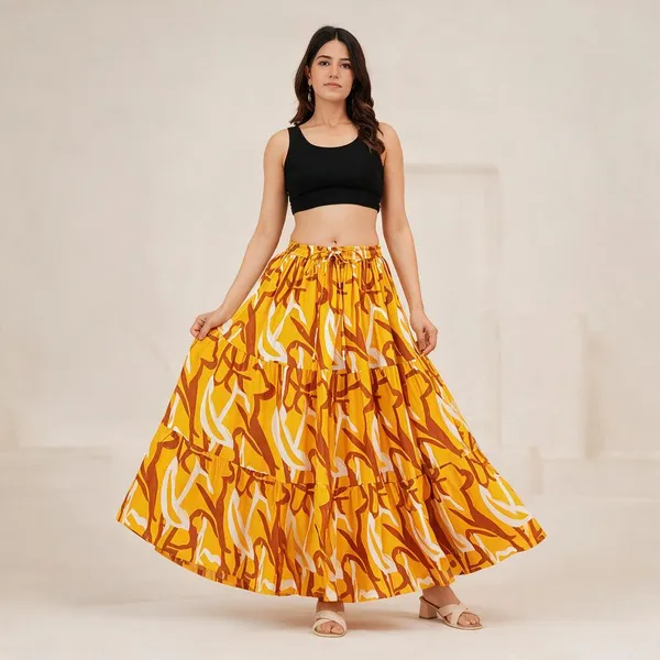 Yellow_Rayon_Abstract_Print_Flared_Maxi_Skirt_For_Women